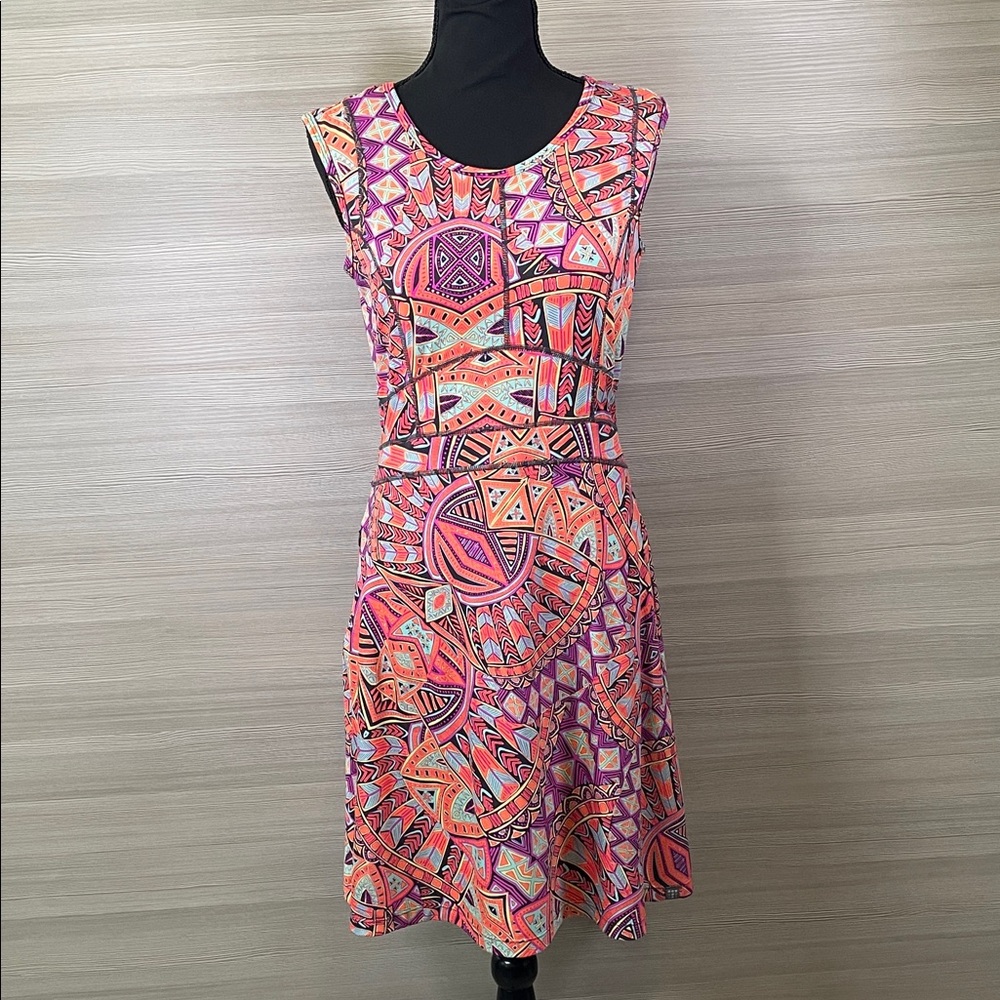 Title Nine Fit & Flare Neon Aztec Tribal Dream Senegal Geometric Active Dress